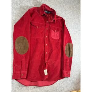 VINTAGE Polo Country Ralph Lauren Shirt Red Corduroy Elbow Patch Button Up Small